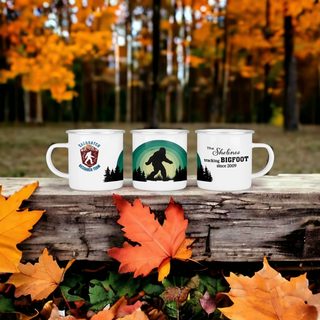 Sasquatch Research Team Bigfoot Camp Mug Campfire Enamel coated Stainless Steel Mug | 12 oz size | Personalized