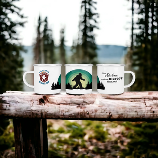 Sasquatch Research Team Bigfoot Camp Mug Campfire Enamel coated Stainless Steel Mug | 12 oz size | Personalized