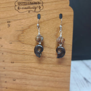 Ammonite Fossil Spiral Agate Sterling Silver Earrings