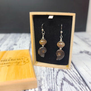 Ammonite Fossil Spiral Agate Sterling Silver Earrings