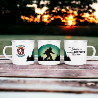 Sasquatch Research Team Bigfoot Camp Mug Campfire Enamel coated Stainless Steel Mug | 12 oz size | Personalized