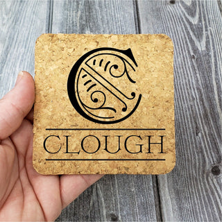 Personalized Cork Coasters | SET of 4 | Monogram Initial & Last Name | Housewarming Gift New Home | Wedding Gift Groomsmen Party | Laser Engraved