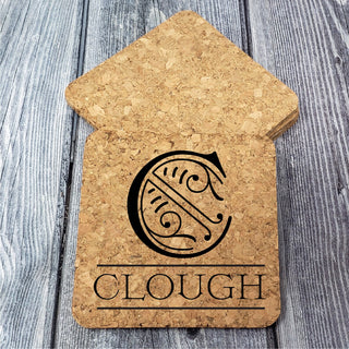 Personalized Cork Coasters | SET of 4 | Monogram Initial & Last Name | Housewarming Gift New Home | Wedding Gift Groomsmen Party | Laser Engraved
