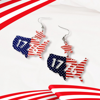 USA America Shaped Flag Red White Blue Acrylic Earrings | 3.25" long | Stainless Steel