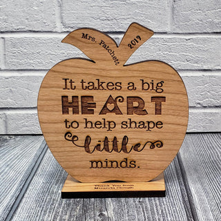 Custom Teacher Appreciation Gift Wood Engraved Apple Desk Display Award | Thank You | Big Heart