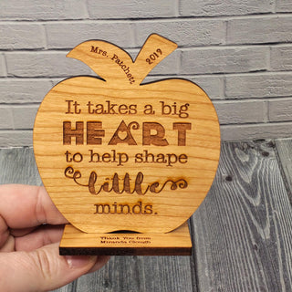 Custom Teacher Appreciation Gift Wood Engraved Apple Desk Display Award | Thank You | Big Heart