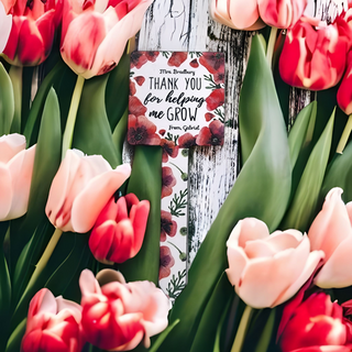 Customized Thank You for Helping me Grow Red Poppies Flowers Garden Stakes Square Aluminum Metal Plant Stake - 6.9" x 2.75" | Teacher Gift Appreciation | Decorations