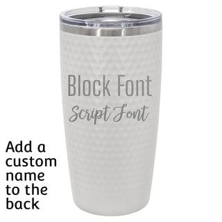 Female Golfer It's a Dry Heat Arizona Desert Golf Course | White Golf Tumbler with Dimples and Slider Lid | 20 oz | Personalize