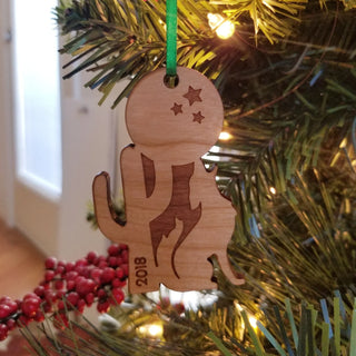 2023 Personalized Coyote Cactus and Moon Christmas Ornament Southwestern | Laser Engraved Wood Rustic | Christmas Gift Exchange