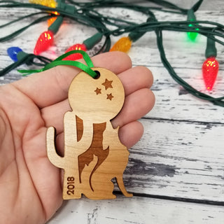 2023 Personalized Coyote Cactus and Moon Christmas Ornament Southwestern | Laser Engraved Wood Rustic | Christmas Gift Exchange