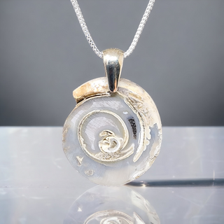 Natural Fossilized Snail Shell Spiral Sterling Silver Pendant Gemstone - Fossil Shell Millions of Years Old
