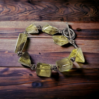 Faceted Yellow Quartz Gemstone Bracelet with Sterling Silver Beads & Toggle Clasp