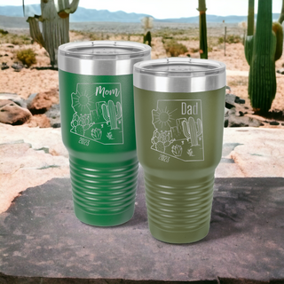Arizona State Cactus Your Name Mom Dad Personalized Customized Tumbler | 30 oz. Stainless Steel Ringneck Tumbler | Double Wall Vacuum Insulated | 17 Colors