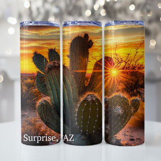 Arizona Cactus Sunset Personalized Cup 20oz Skinny Tumbler | Stainless Steel Tumbler with Straw & Lid
