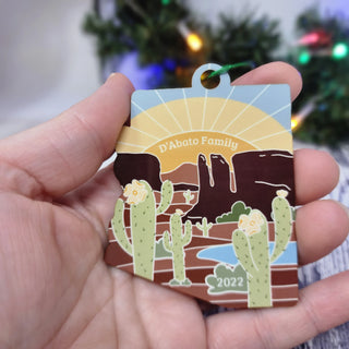 Arizona State Shape Colorful Cactus Desert Ornament | Customized Personalized | Christmas Gift Exchange