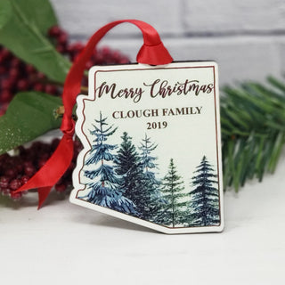 Rustric Arizona State Shape Pine trees Mountains Ornament | Customized Personalized | Christmas Gift Exchange