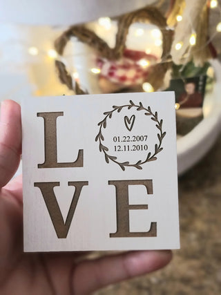 Customized Valentine's Day Love Art Sign 3.5"x3.5"x1.5" | Laser Engraved Table Top Sign | White Wash Design