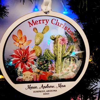 Arizona Desert Cactus Garden Merry Christmas Ornament Custom Customized Christmas Gift Present Gift Exchange Candy Cane Clear Wood 3.5"