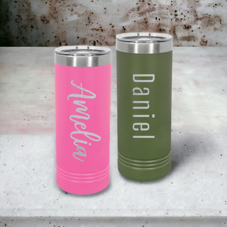 Personalized with Custom Name |  22 oz. Skinny Tumbler | Double Wall Vacuum Insulated with Slider Lid | 17 Colors