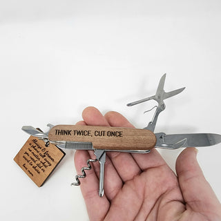 Personalized Engraved 3 1/2" Wooden 8-Function Multi-Tool Pocket Knife