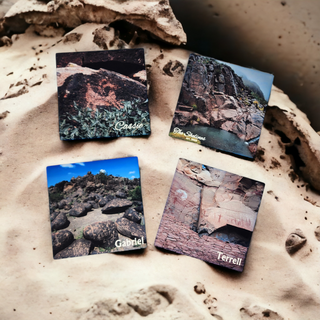 Arizona Desert Petroglyphs Sandstone Coasters 3.94" 3.94" x 0.24" | SET OF 4
