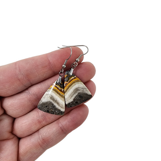 Bumble Bee Jasper Stone Natural Color Triangle Drop Earrings | Stainless Steel
