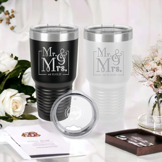 Mr. Mrs. Tumbler Wedding Engagement Gift 2 TUMBLERS 30 oz. Ringneck Tumbler