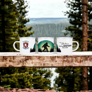 Sasquatch Research Team Bigfoot Camp Mug Campfire Enamel coated Stainless Steel Mug | 12 oz size | Personalized