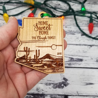 Arizona State Shape Desert Cactus Landscape Christmas Ornament | Customized Personalized | Home Sweet Home | Christmas Gift Exchange