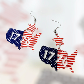 USA America Shaped Flag Red White Blue Acrylic Earrings | 3.25" long | Stainless Steel