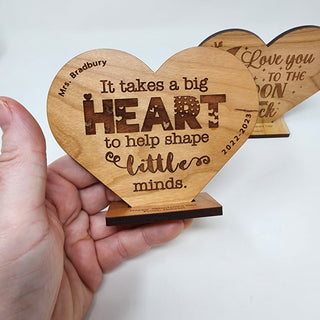 Custom Teacher Appreciation Heart Valentine's Day Gift Wood Engraved Desk Display Award | Thank You | Big Heart to help Shape Little Minds
