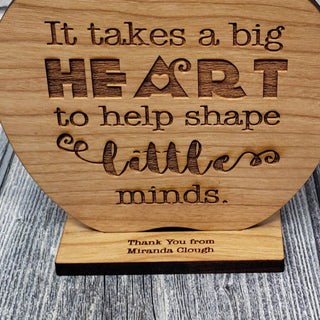 Custom Teacher Appreciation Gift Wood Engraved Apple Desk Display Award | Thank You | Big Heart