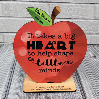 Custom Teacher Appreciation Gift Wood Apple Desk Display Award | Thank You | Big Heart to help Shape