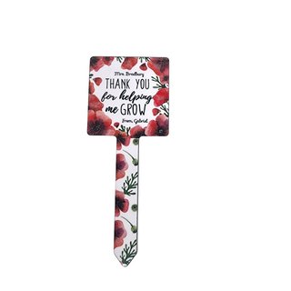 Customized Thank You for Helping me Grow Red Poppies Flowers Garden Stakes Square Aluminum Metal Plant Stake - 6.9" x 2.75" | Teacher Gift Appreciation | Decorations